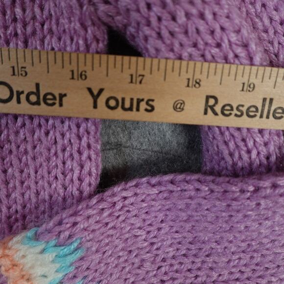 Vintage EV Ltd Sweater Womens S? Hand Knit Fair Isle Nordic Chunk Purple 1980s - Picture 5 of 7